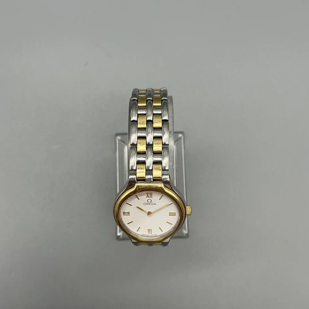Vintage Omega De Ville Womens Watch 23mm White Dial Two Tone New Battery 6.25
